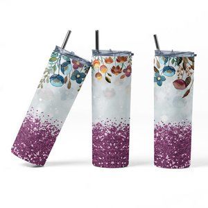 20oz Insulated Tumbler, Floral, Glitter, Cute